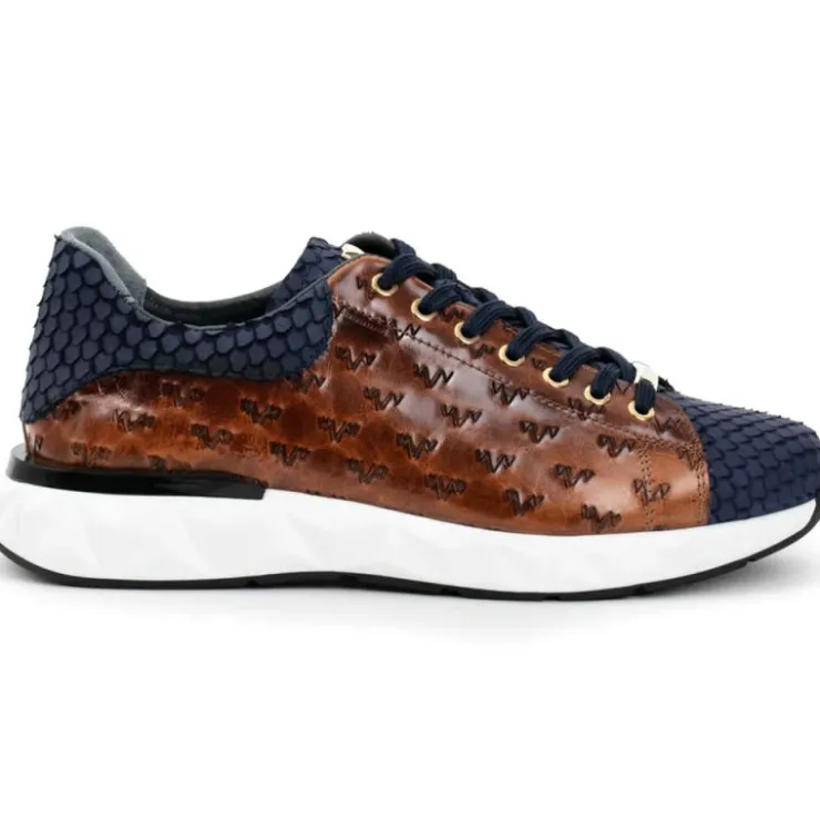 Cheap Vinci Leather Shoes Vinci Leather The Caesars Leather Sneaker Navy / Tan