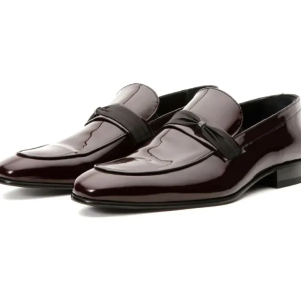 Best Sale Vinci Leather Shoes Vinci Leather The Dodoma Patent Leather Loafer Shoe (8017) Burgundy