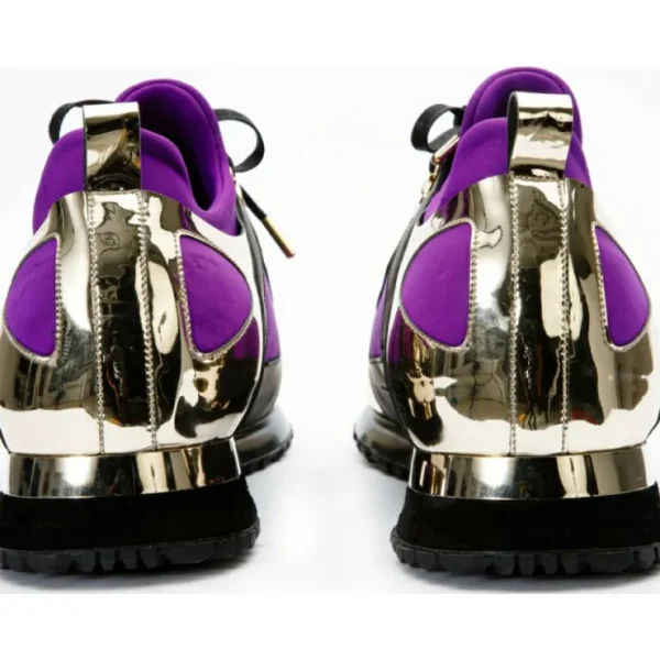 Online Vinci Leather Shoes Vinci Leather The Emir Gold / Purple Leather Sneaker For Men (D-529)