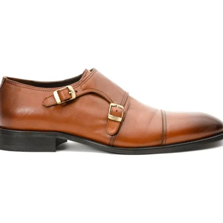 Best Sale Vinci Leather Shoes Vinci Leather The Essen Cap Toe Double Monk Strap Shoe Brown