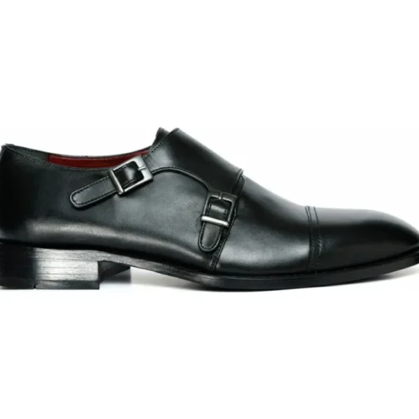 Discount Vinci Leather Shoes Vinci Leather The Essen Cap Toe Double Monk Strap Shoe (10775) Black