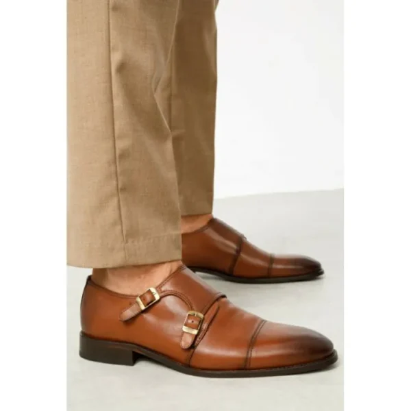 Best Sale Vinci Leather Shoes Vinci Leather The Essen Cap Toe Double Monk Strap Shoe Brown