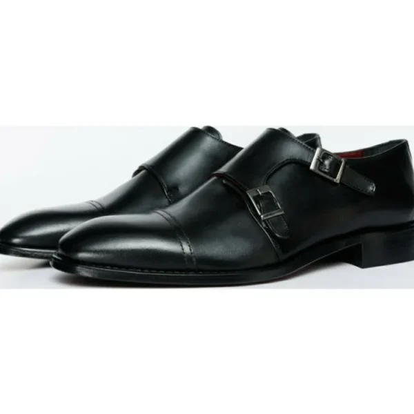 Discount Vinci Leather Shoes Vinci Leather The Essen Cap Toe Double Monk Strap Shoe (10775) Black