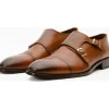 Best Sale Vinci Leather Shoes Vinci Leather The Essen Cap Toe Double Monk Strap Shoe Brown