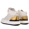 Online Vinci Leather Shoes Vinci Leather The Eugene Woven Leather High-Top Sneaker White / Gold
