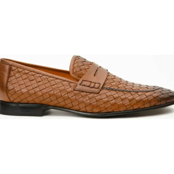 Discount Vinci Leather Shoes Vinci Leather The Grand Woven Leather Shoe Penny Loafer (11060) Brown