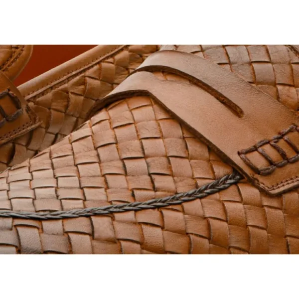 Discount Vinci Leather Shoes Vinci Leather The Grand Woven Leather Shoe Penny Loafer (11060) Brown