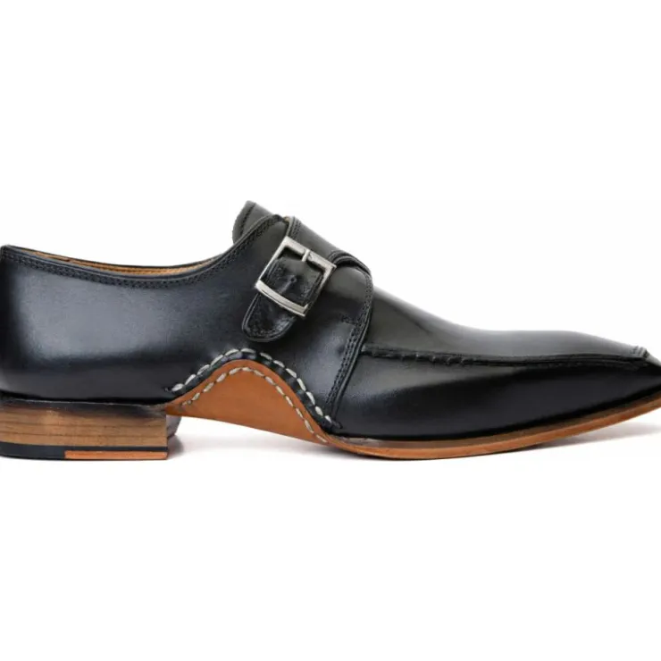 New Vinci Leather Shoes Vinci Leather The Hagrid Single Monk Strap Handmade Shoe (X-6827 V-02) Black