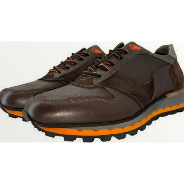 Online Vinci Leather Shoes Vinci Leather The Helsinki Black / Orange Leather Sneaker (14220)