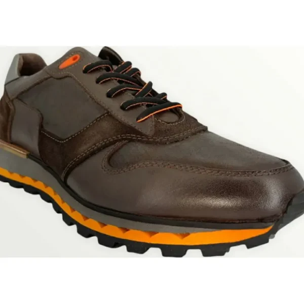 Online Vinci Leather Shoes Vinci Leather The Helsinki Black / Orange Leather Sneaker (14220)