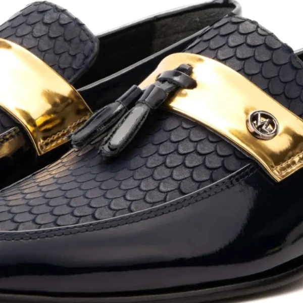 Best Sale Vinci Leather Shoes Vinci Leather The Imperial Leather Dress Shoe Navy Blue & Gold NavyBlue&Gold