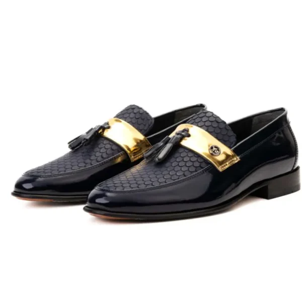 Best Sale Vinci Leather Shoes Vinci Leather The Imperial Leather Dress Shoe Navy Blue & Gold NavyBlue&Gold