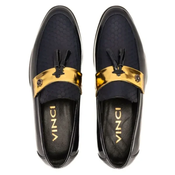 Best Sale Vinci Leather Shoes Vinci Leather The Imperial Leather Dress Shoe Navy Blue & Gold NavyBlue&Gold