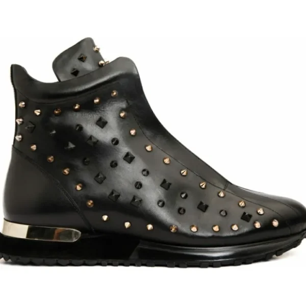 Flash Sale Vinci Leather Shoes Vinci Leather The Infanta High-top Spike Leather Sneaker Limited Edition For Men Black