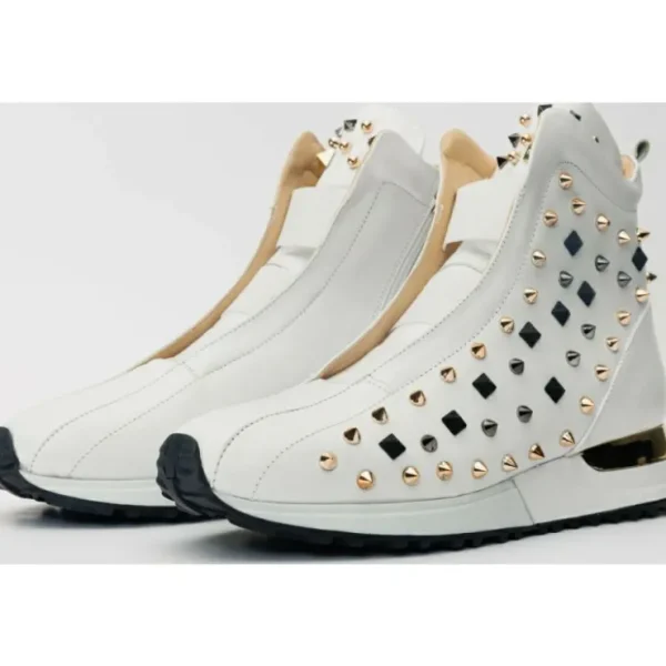 Sale Vinci Leather Shoes Vinci Leather The Infanta High-top Spike Leather Sneaker Limited Edition For Men White