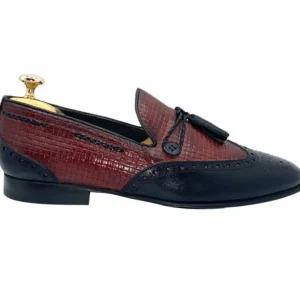 New Vinci Leather Shoes Vinci Leather The Istanbul Black / Burgundy Leather Tassel Loafer Shoe