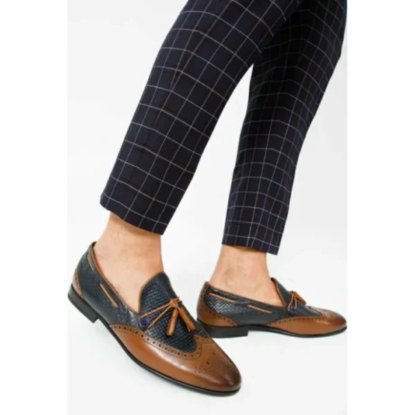 Sale Vinci Leather Shoes Vinci Leather The Istanbul Brown / Navy Leather Tassel Loafer Shoe