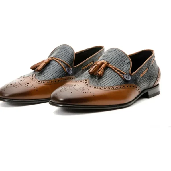 Sale Vinci Leather Shoes Vinci Leather The Istanbul Brown / Navy Leather Tassel Loafer Shoe