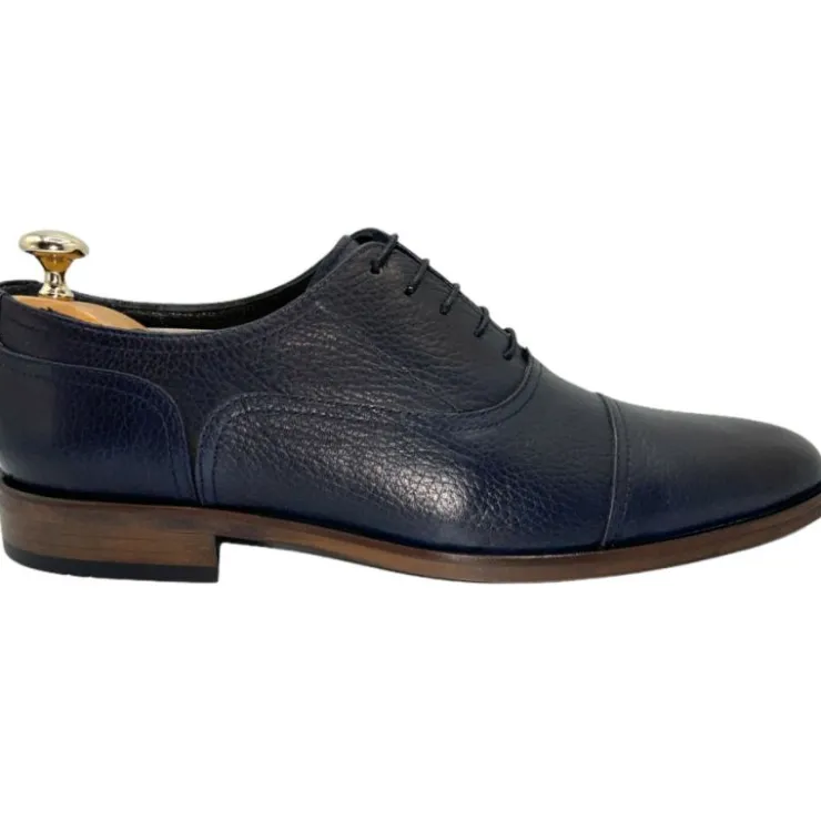 Store Vinci Leather Shoes Vinci Leather The Largo Dark Blue Leather Cap Toe Oxford Shoe (13047) DarkBlue