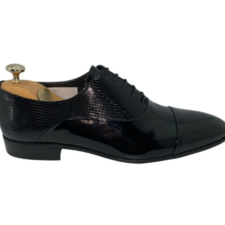 Outlet Vinci Leather Shoes Vinci Leather The Lima Patent Leather Cap Toe Oxford Shoe (10524) Black