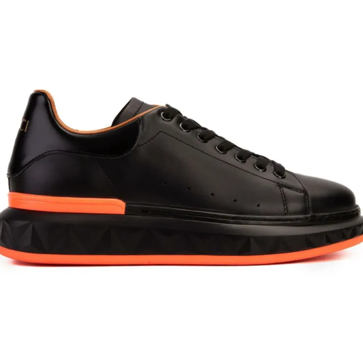 New Vinci Leather Shoes Vinci Leather The Linq Leather Sneaker Black / Orange