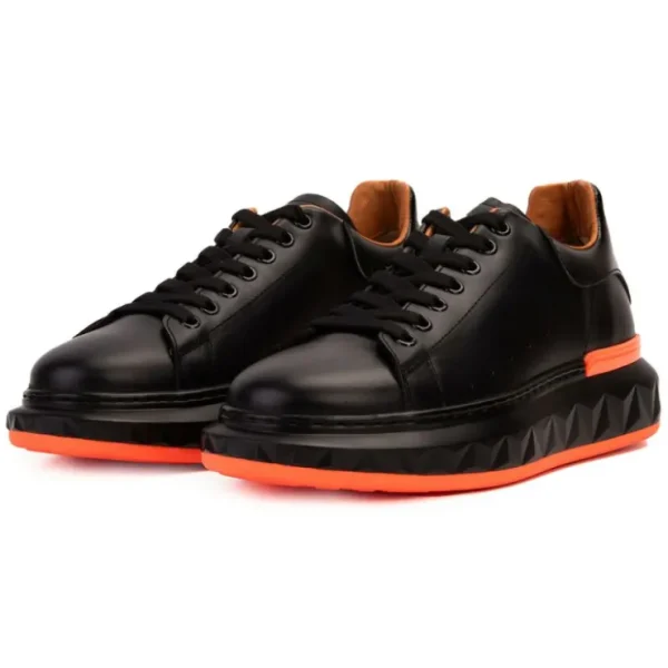 New Vinci Leather Shoes Vinci Leather The Linq Leather Sneaker Black / Orange