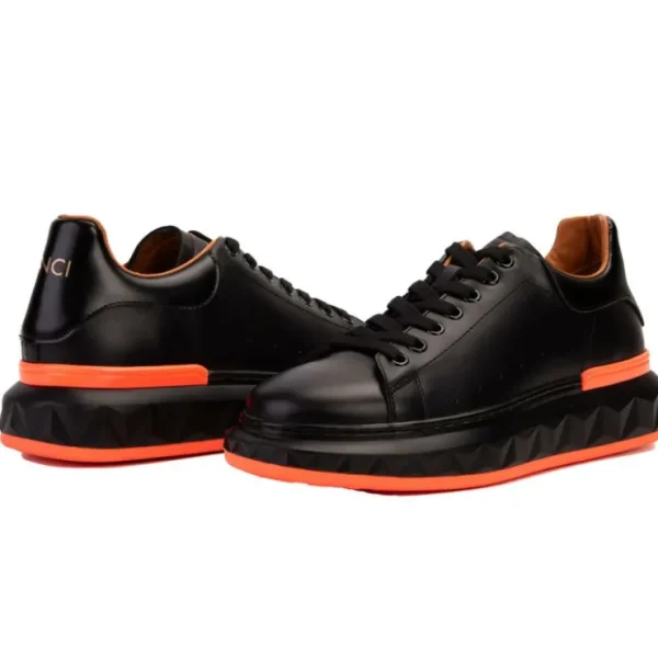 New Vinci Leather Shoes Vinci Leather The Linq Leather Sneaker Black / Orange