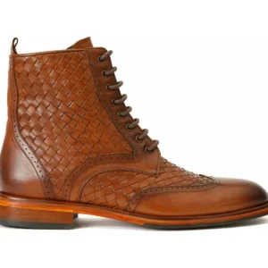 Clearance Vinci Leather Shoes Vinci Leather The Loddon Brown Leather Wingtip Brogue Handwoven Lace-up Boot With A Zipper (14553)