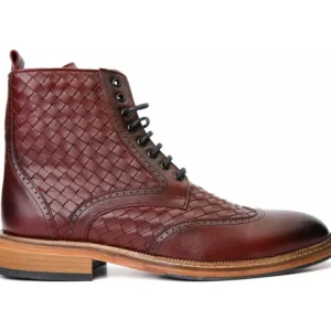 Best Vinci Leather Shoes Vinci Leather The Loddon Leather Wingtip Brogue Handwoven Lace-up Boot With A Zipper (14553) Burgundy