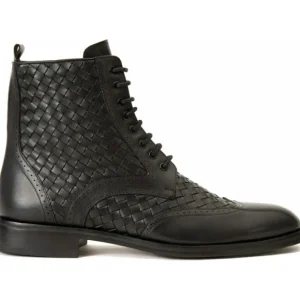 Store Vinci Leather Shoes Vinci Leather The Loddon Black Leather Wingtip Brogue Handwoven Lace-up Boot With A Zipper (14553)