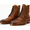 Clearance Vinci Leather Shoes Vinci Leather The Loddon Brown Leather Wingtip Brogue Handwoven Lace-up Boot With A Zipper (14553)