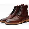 Best Vinci Leather Shoes Vinci Leather The Loddon Leather Wingtip Brogue Handwoven Lace-up Boot With A Zipper (14553) Burgundy