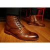 Clearance Vinci Leather Shoes Vinci Leather The Loddon Brown Leather Wingtip Brogue Handwoven Lace-up Boot With A Zipper (14553)