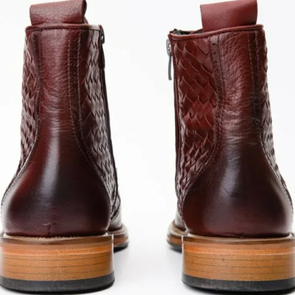 Best Vinci Leather Shoes Vinci Leather The Loddon Leather Wingtip Brogue Handwoven Lace-up Boot With A Zipper (14553) Burgundy