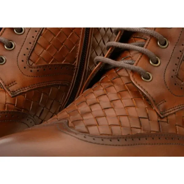 Clearance Vinci Leather Shoes Vinci Leather The Loddon Brown Leather Wingtip Brogue Handwoven Lace-up Boot With A Zipper (14553)