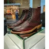 Best Vinci Leather Shoes Vinci Leather The Loddon Leather Wingtip Brogue Handwoven Lace-up Boot With A Zipper (14553) Burgundy