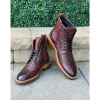 Best Vinci Leather Shoes Vinci Leather The Loddon Leather Wingtip Brogue Handwoven Lace-up Boot With A Zipper (14553) Burgundy