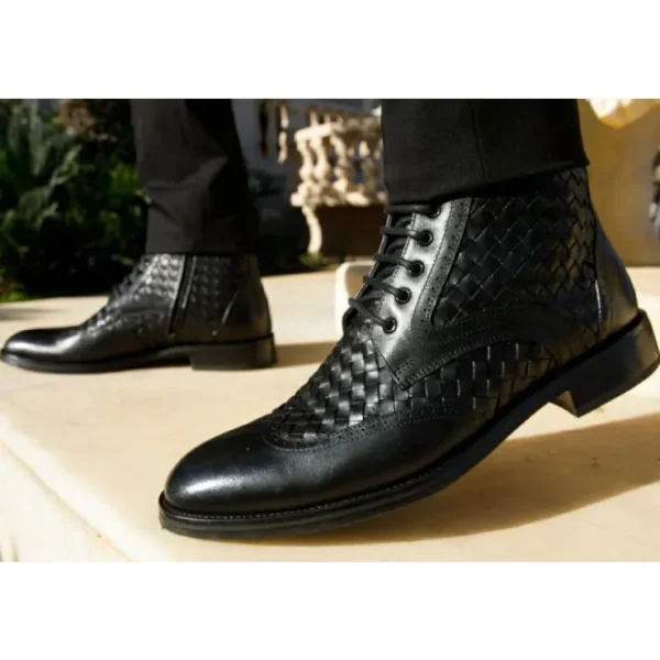 vinci_leather_the_loddon__8.webp Store Vinci Leather Shoes Vinci Leather The Loddon Black Leather Wingtip Brogue Handwoven Lace-up Boot With A Zipper (14553)