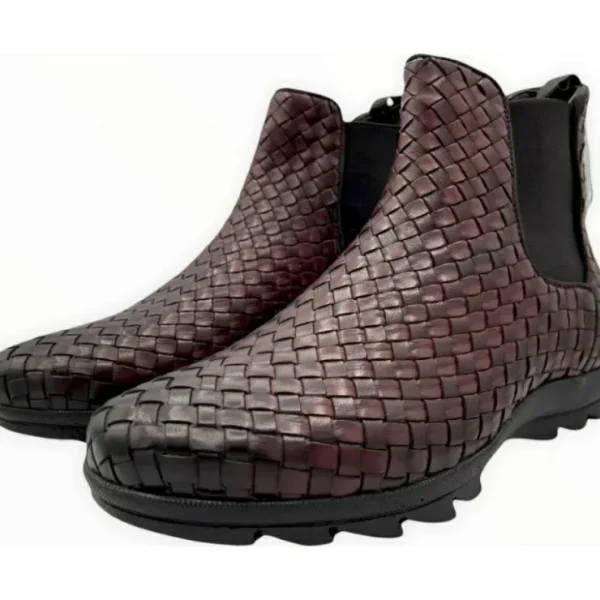 Discount Vinci Leather Shoes Vinci Leather The Luxpre Leather Handwoven Casual Chelsea Boot (14492) Burgundy