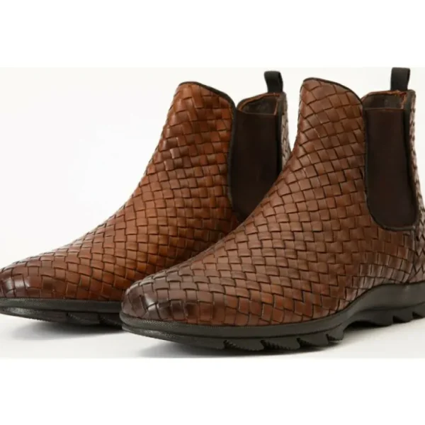 Best Vinci Leather Shoes Vinci Leather The Luxpre Leather Handwoven Casual Chelsea Boot (14492) Brown