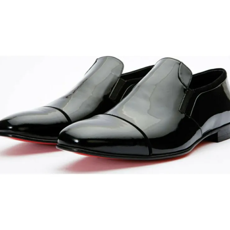 Best Vinci Leather Shoes Vinci Leather The Marlo Shoe Patent Leather Cap Toe Slip-on Dress Loafer (2551) Black