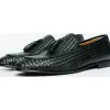 New Vinci Leather Shoes Vinci Leather The Mclean Shoe Woven Tassel Loafer (2088 S-1) Black