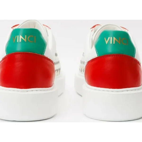 Best Sale Vinci Leather Shoes Vinci Leather The Messina White / Red Woven Leather Sneaker For Men (8022)