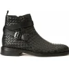 Flash Sale Vinci Leather Shoes Vinci Leather The Morral Handwoven Leather Cross Strap Buckle Zip-up Boot (14552 S) Black