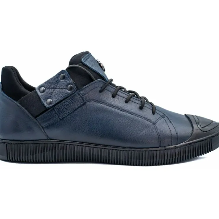 Discount Vinci Leather Shoes Vinci Leather The Mumbai Dark Blue Leather Sneaker (03313) DarkBlue