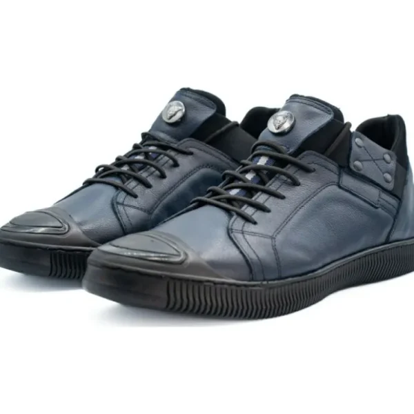 Discount Vinci Leather Shoes Vinci Leather The Mumbai Dark Blue Leather Sneaker (03313) DarkBlue