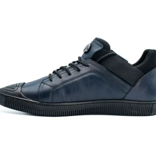 Discount Vinci Leather Shoes Vinci Leather The Mumbai Dark Blue Leather Sneaker (03313) DarkBlue