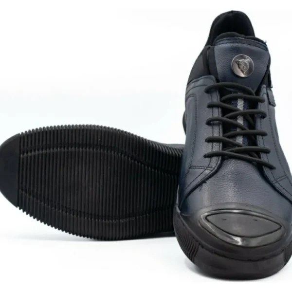 Discount Vinci Leather Shoes Vinci Leather The Mumbai Dark Blue Leather Sneaker (03313) DarkBlue