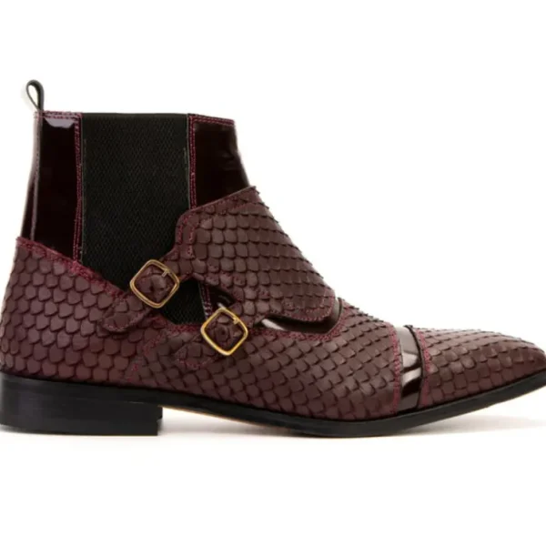 Sale Vinci Leather Shoes Vinci Leather The Orion Snakeskin Double Monk Strap Boot Burgundy