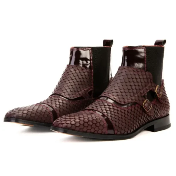 Sale Vinci Leather Shoes Vinci Leather The Orion Snakeskin Double Monk Strap Boot Burgundy